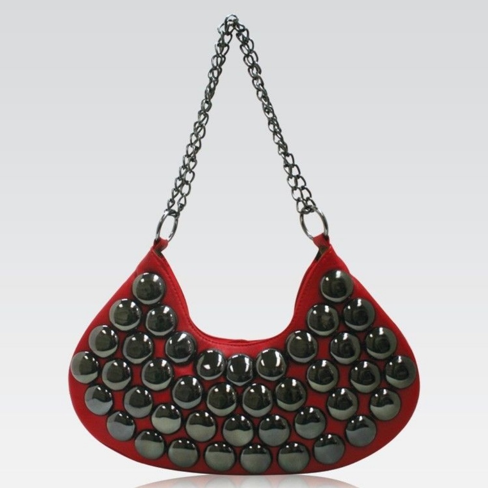 Galian Studded Chain Red Shoulder Crossbody Bag